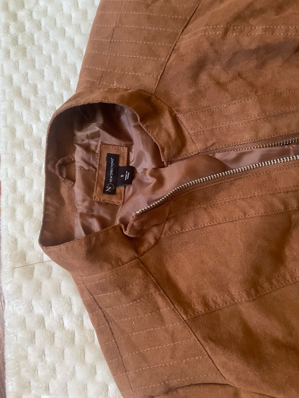 NY Collection Rust Brown Suede-Look Zip Jacket